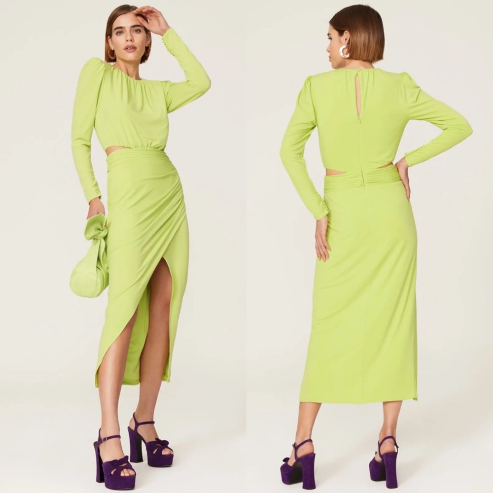 Self-Portrait Green Cutout Midi Dress in Size US 2